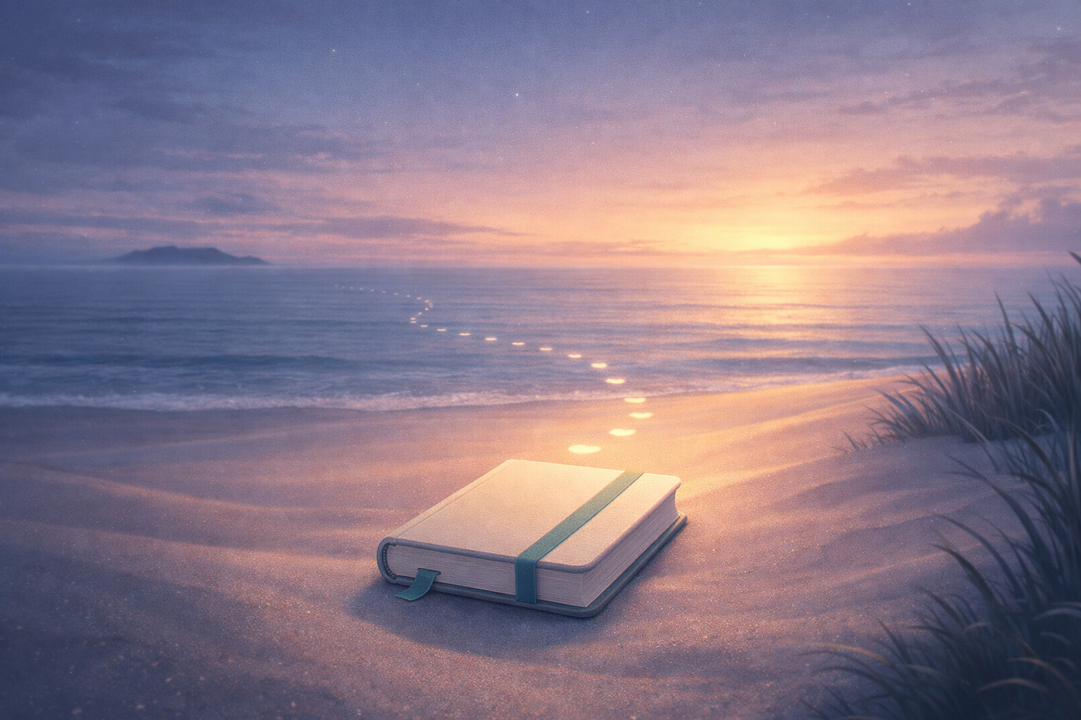 Journal on a beach at sunset
